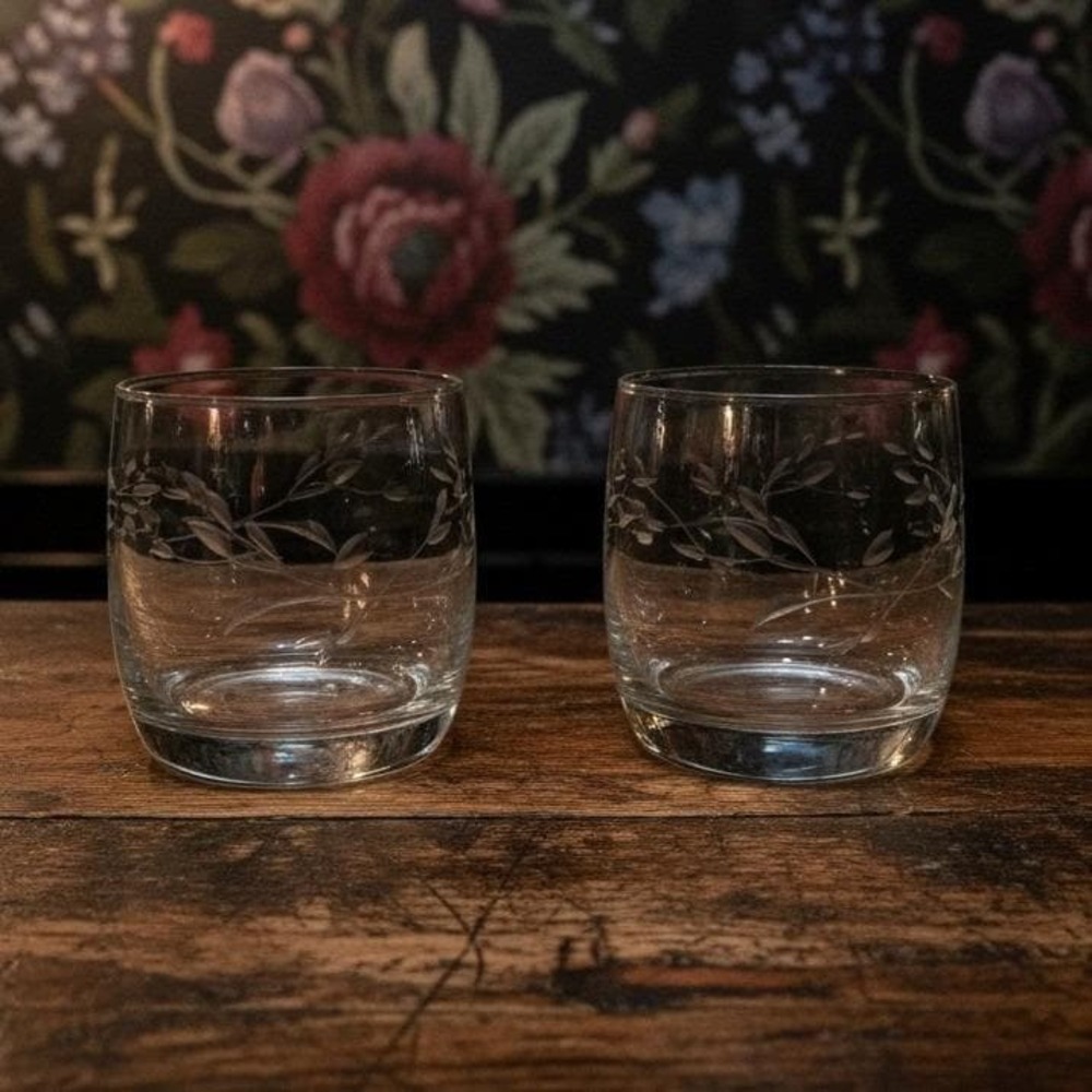 Princess House Heritage Rocks Glasses #498, Set of 2, Vintage‎ Etched Drinkware